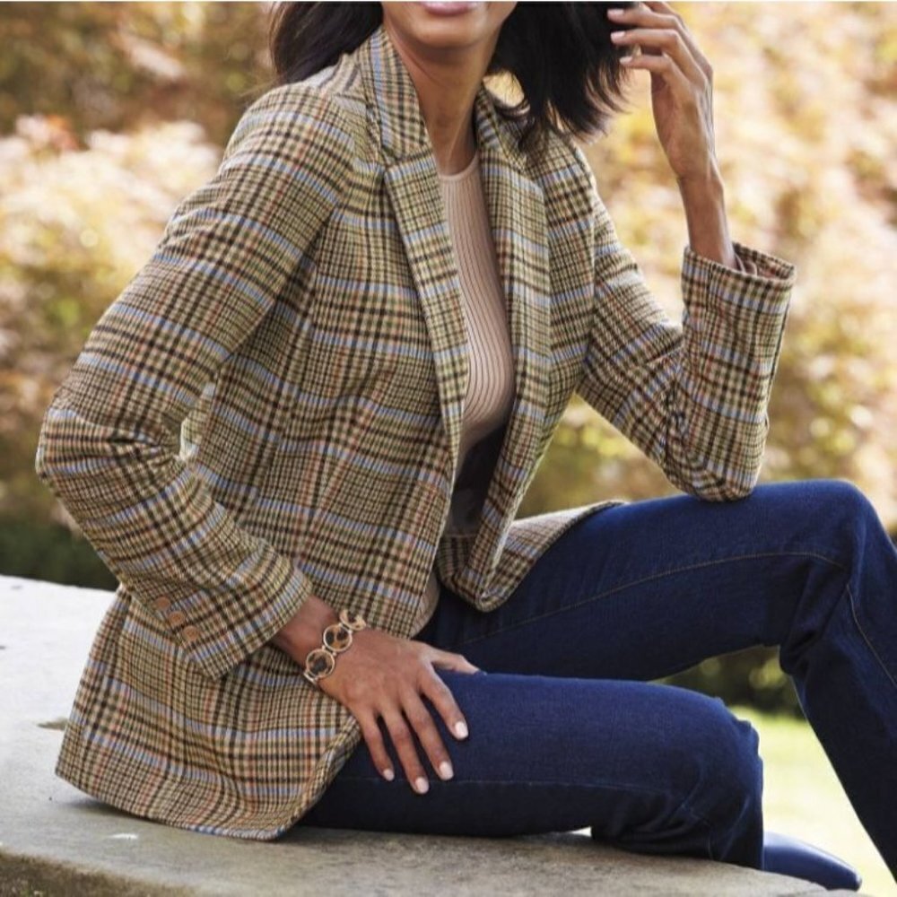 Chadwicks Of Boston Pink Black Plaid Wool Blend Dark Academia Blazer Size 10T - Picture 3 of 8